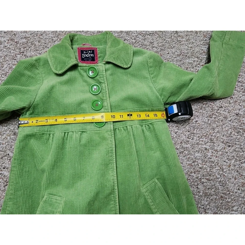 Mini Boden Peacoat Girls 11-12Y Green Polka Dot Lined Corduroy Long Coat